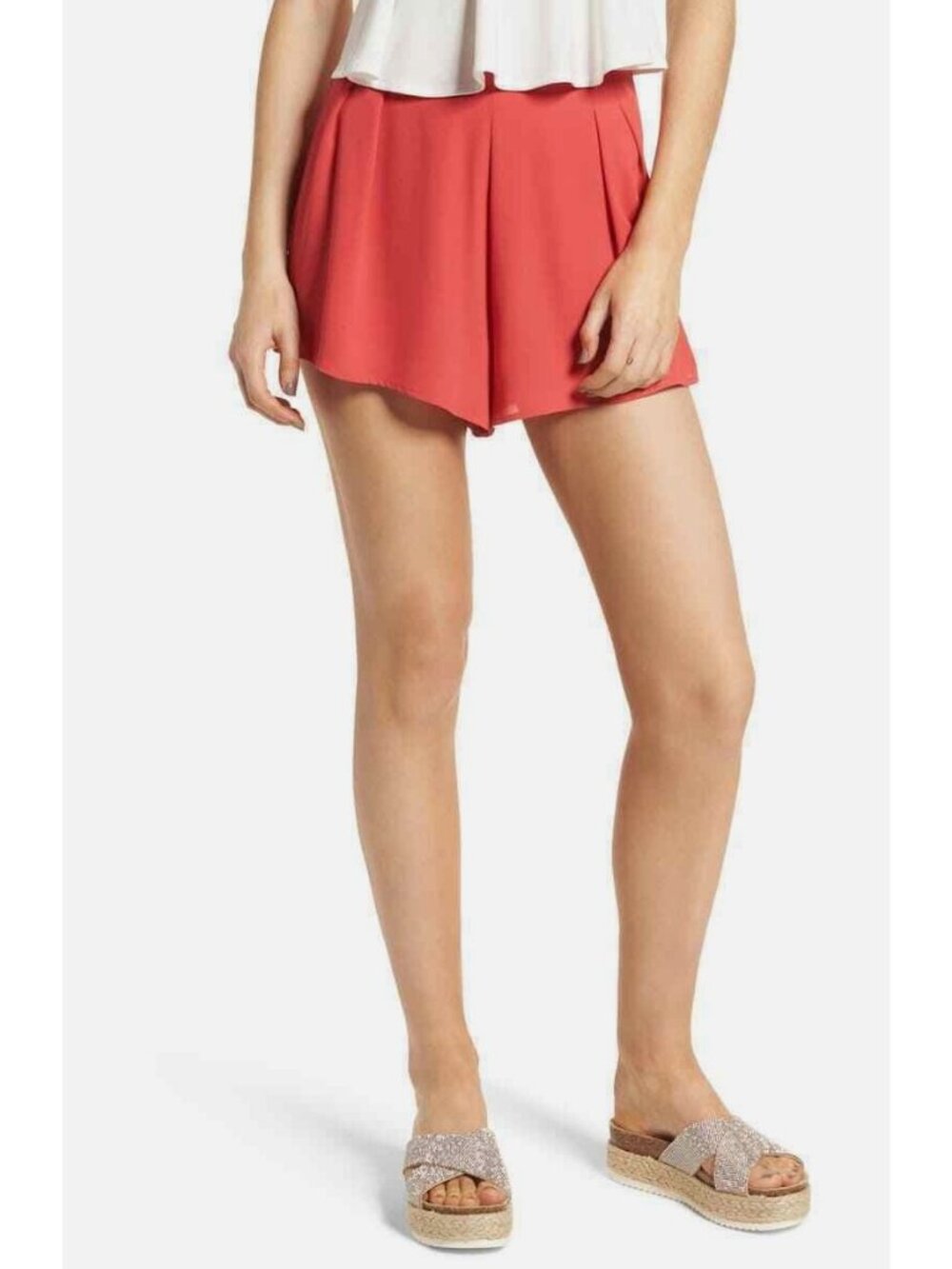 Lush Women Pleat Front Flowy High Waist Shorts Size S